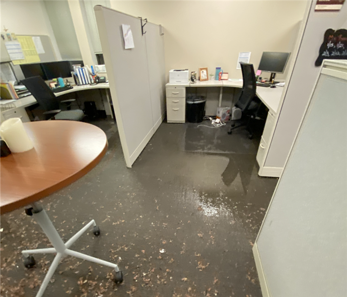 Standing water in an office space.