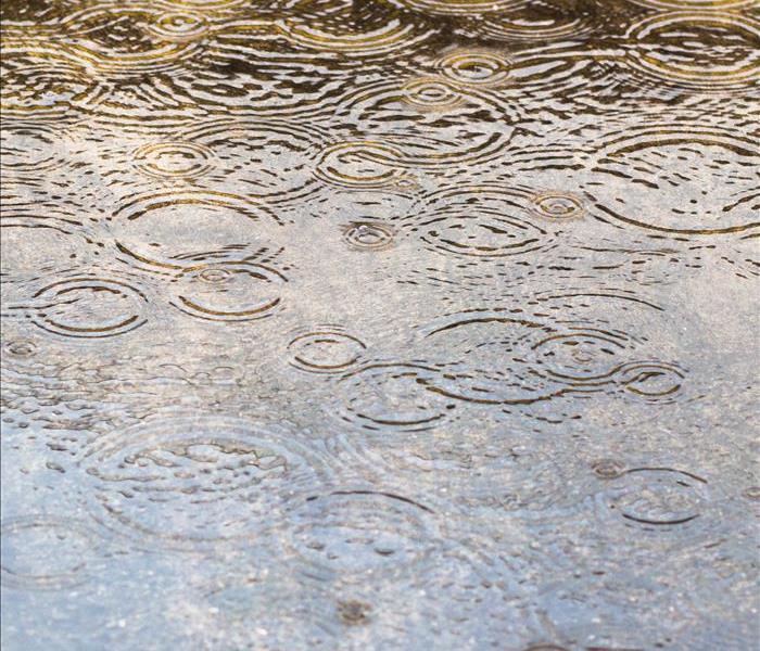 Puddle of water on the ground.
